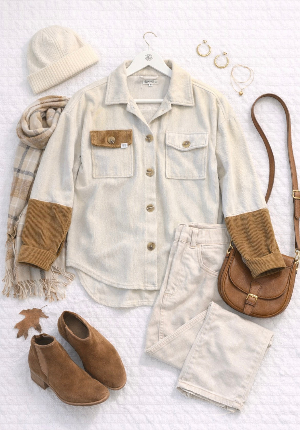 Corduroy Button-Up – Cream & Caramel Contrast