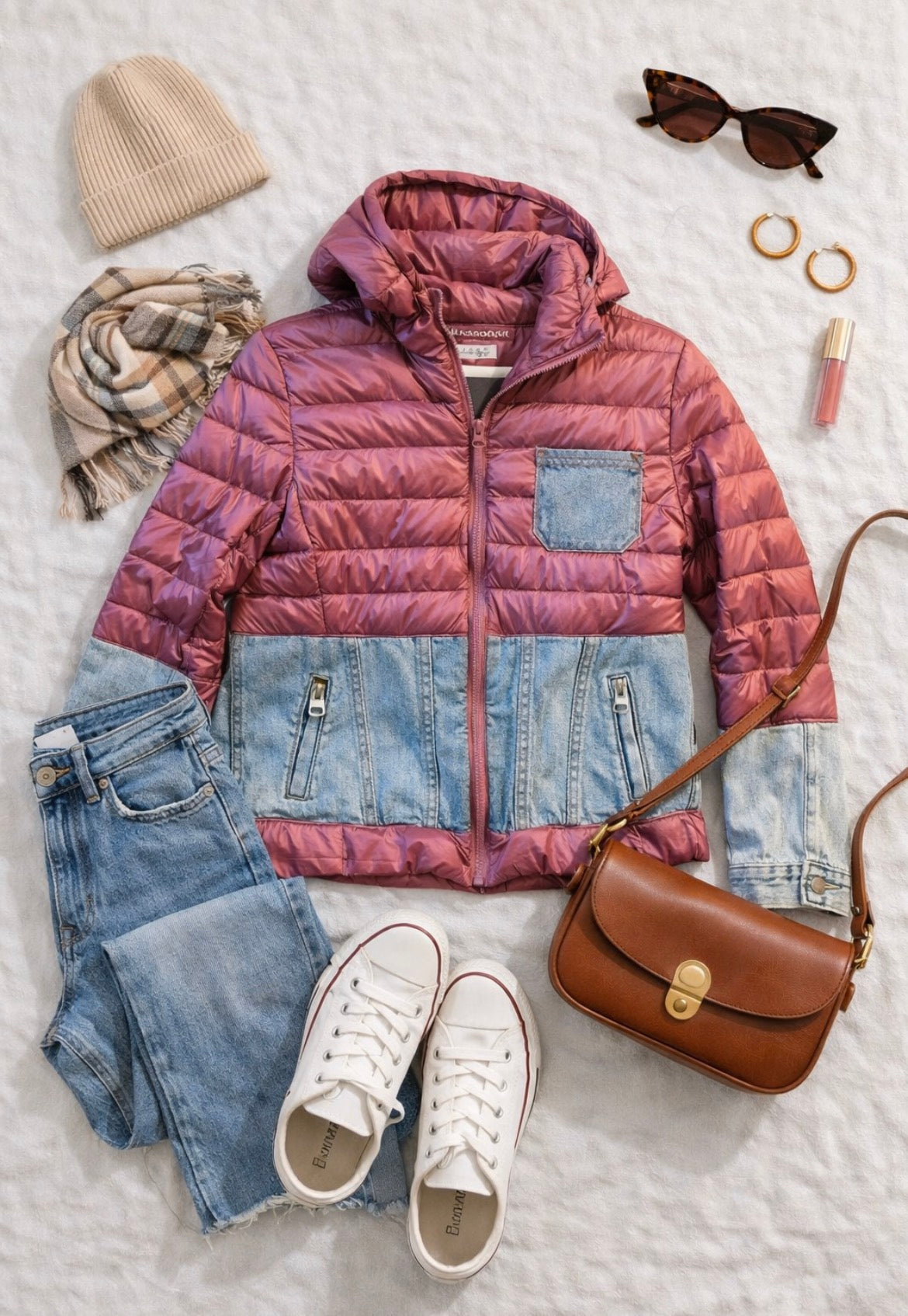 Puffer Jacket – Mauve & Denim Edition