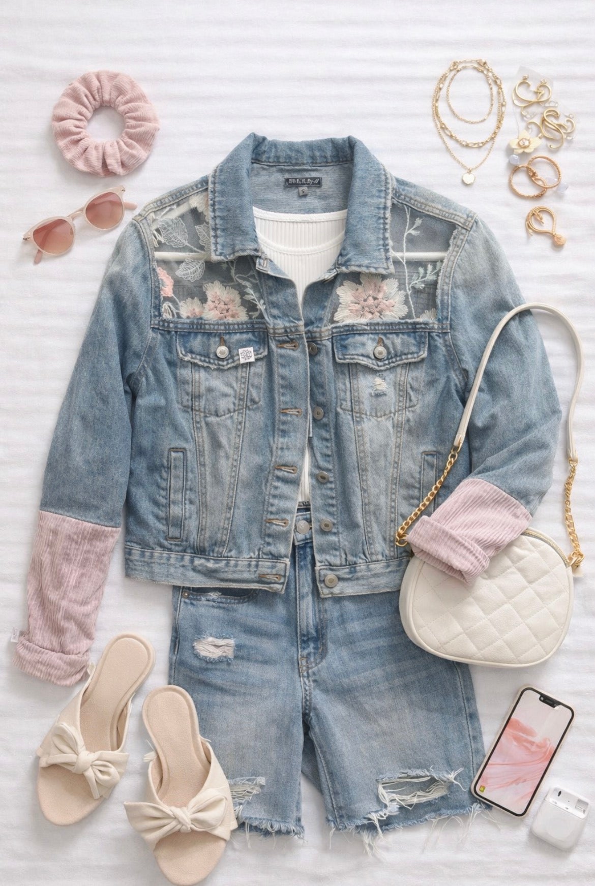 Denim Jacket – Sheer Floral & Lavender Cord