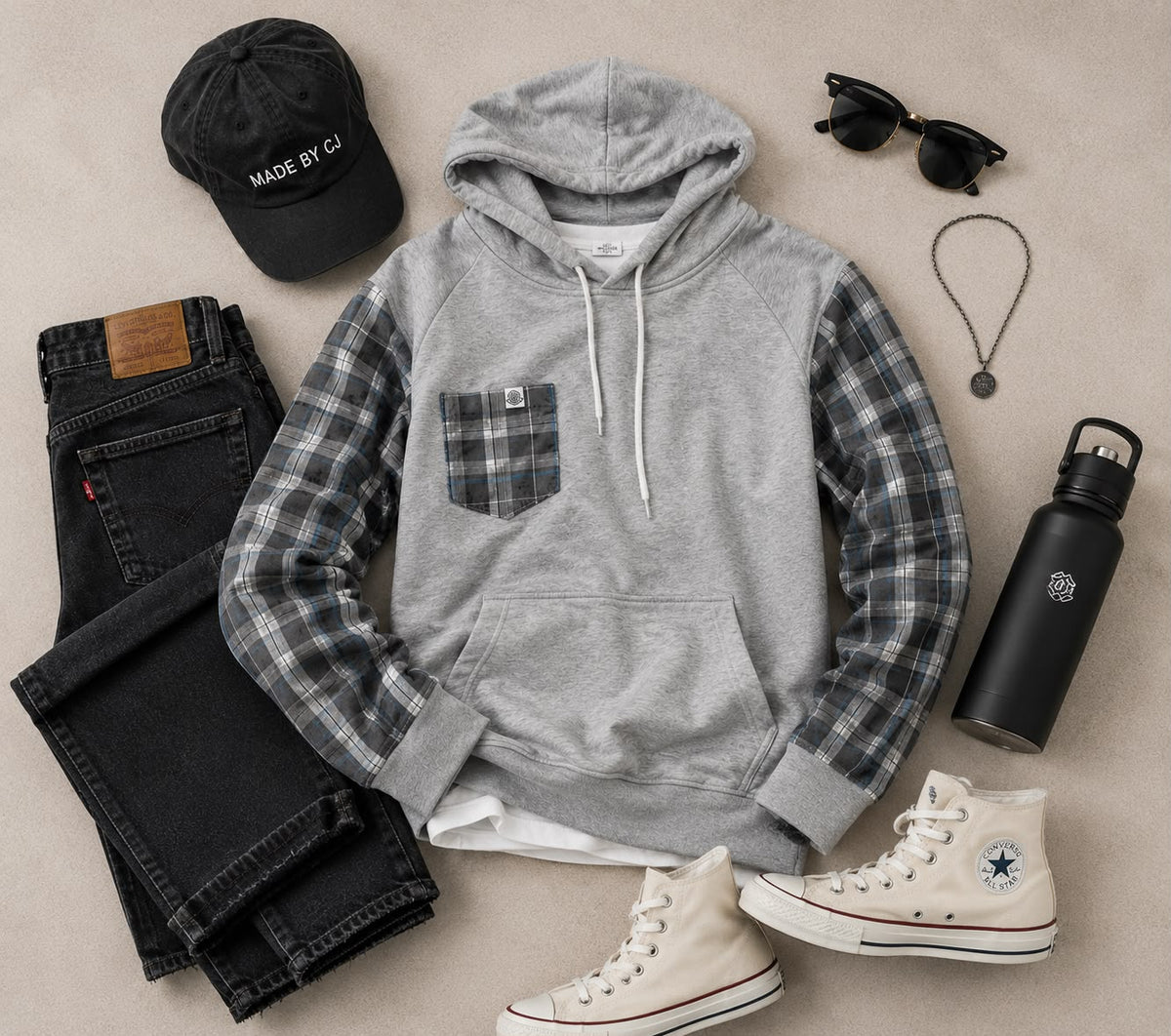Grey Plaid Remix Hoodie