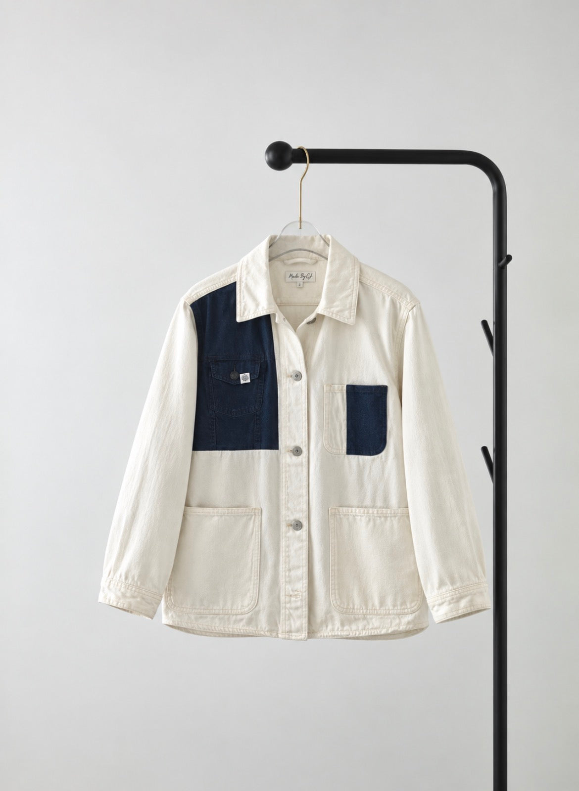 White Jacket – Cream & Navy Patch Edition