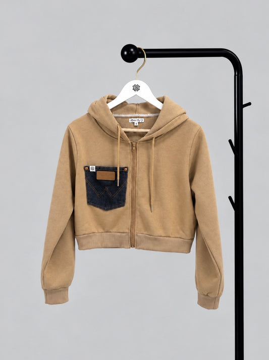 Sandstone Denim Pocket Zip Hoodie