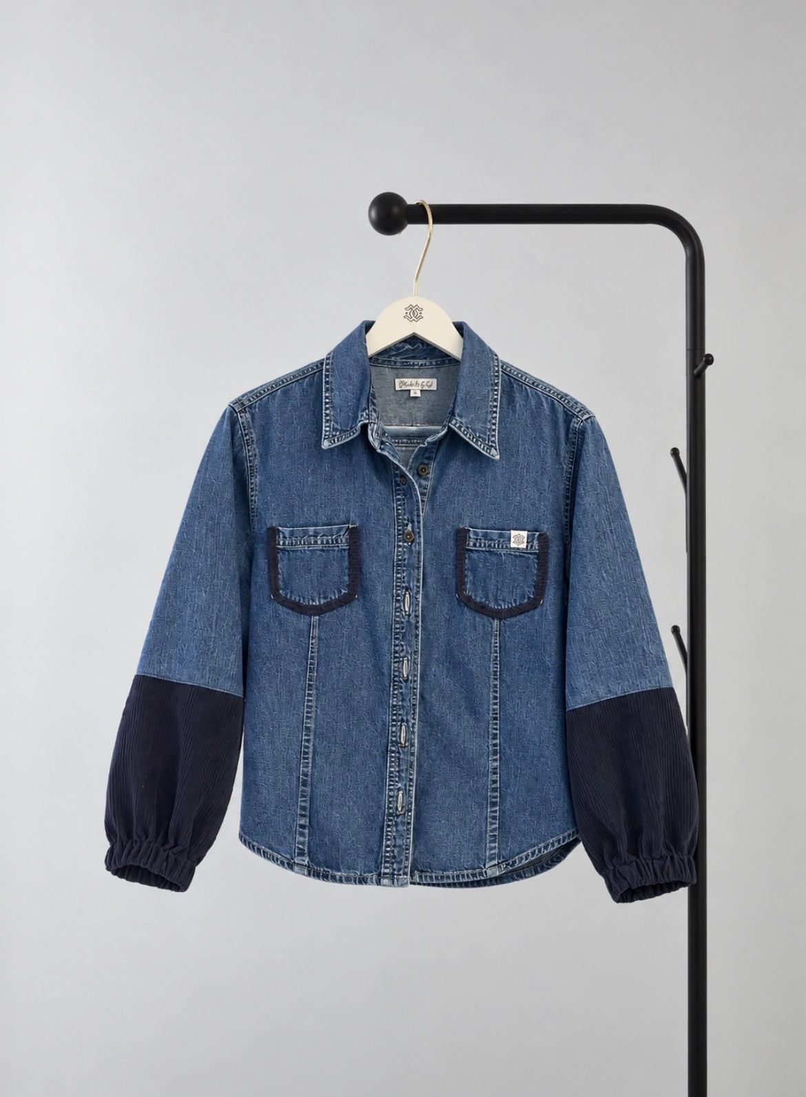 Denim Button-Up – Navy Corduroy Contrast