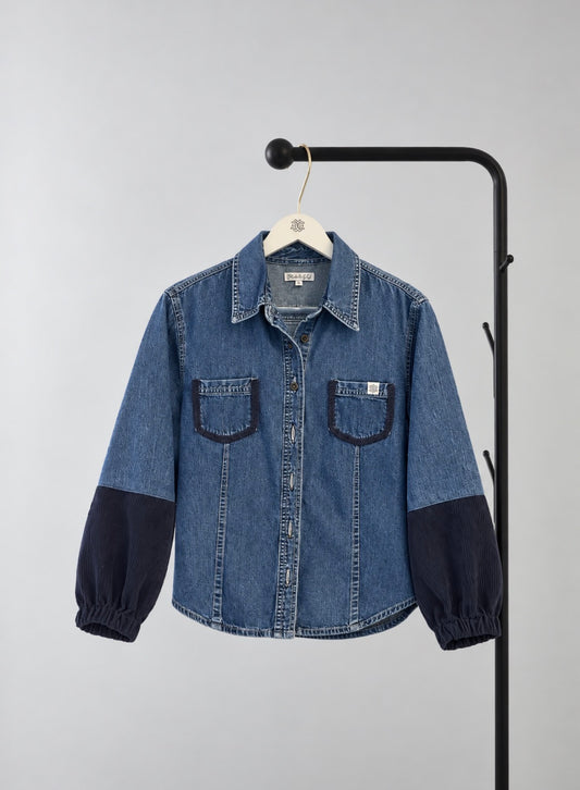 Denim Button-Up – Navy Corduroy Contrast