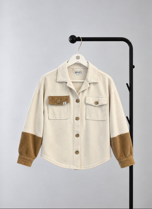 Corduroy Button-Up – Cream & Caramel Contrast