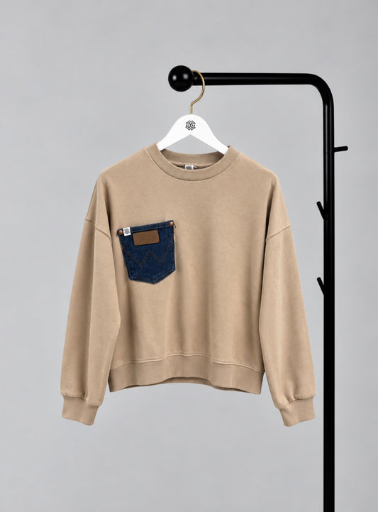 Soft Neutrals Denim Pocket Crew