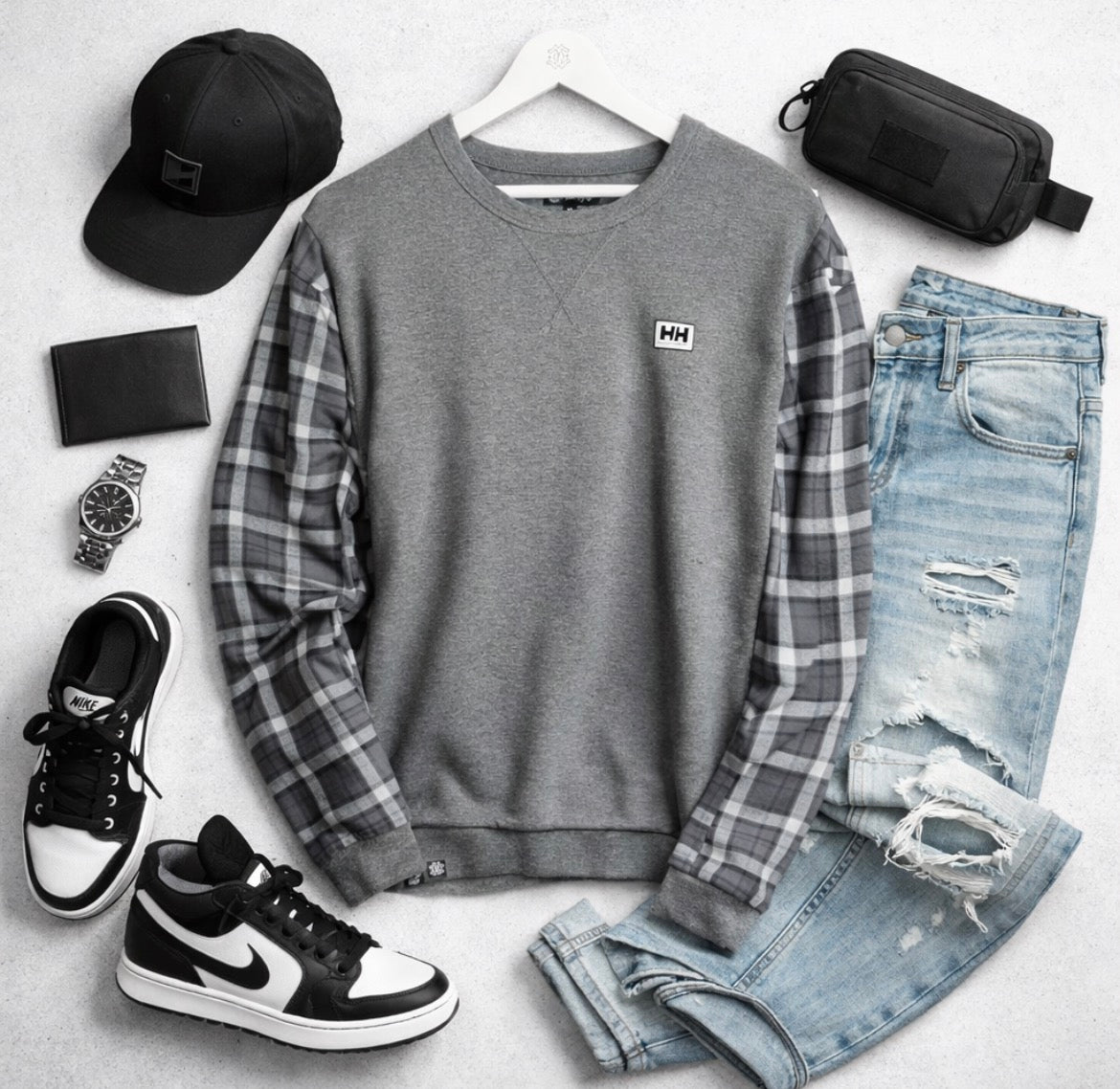 Grey-wood Plaid Pullover