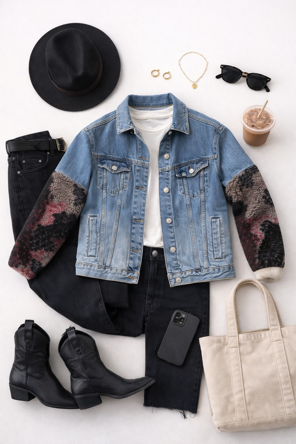 Fleece Sleeve Trucker Jacket