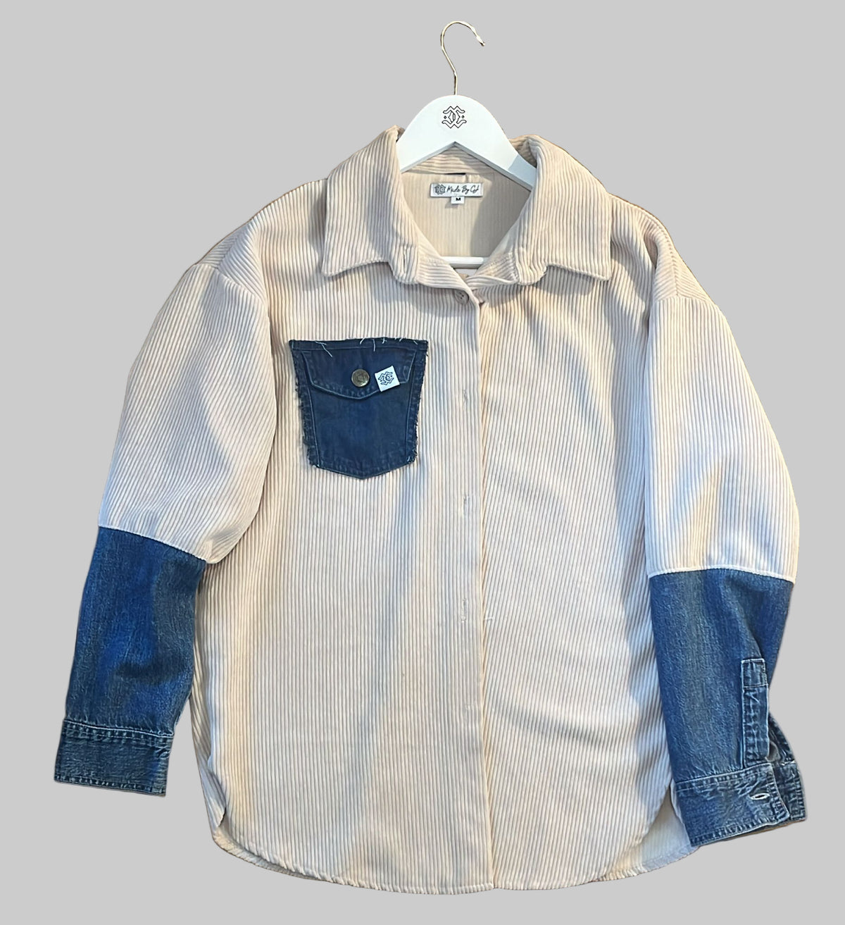 Corduroy Button-Up – Cream & Denim Contrast