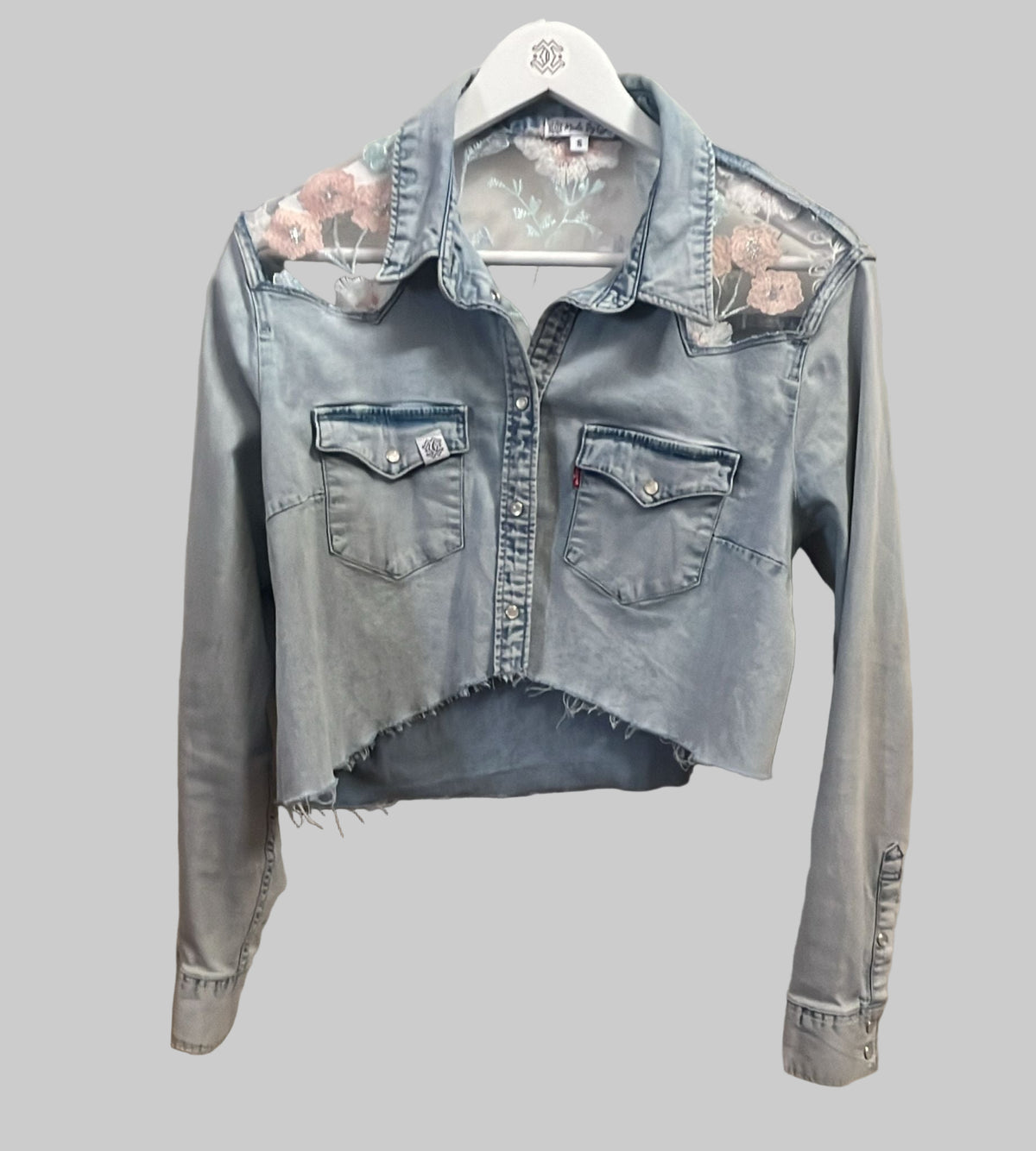 Denim Crop Jacket – Sheer Floral Edition