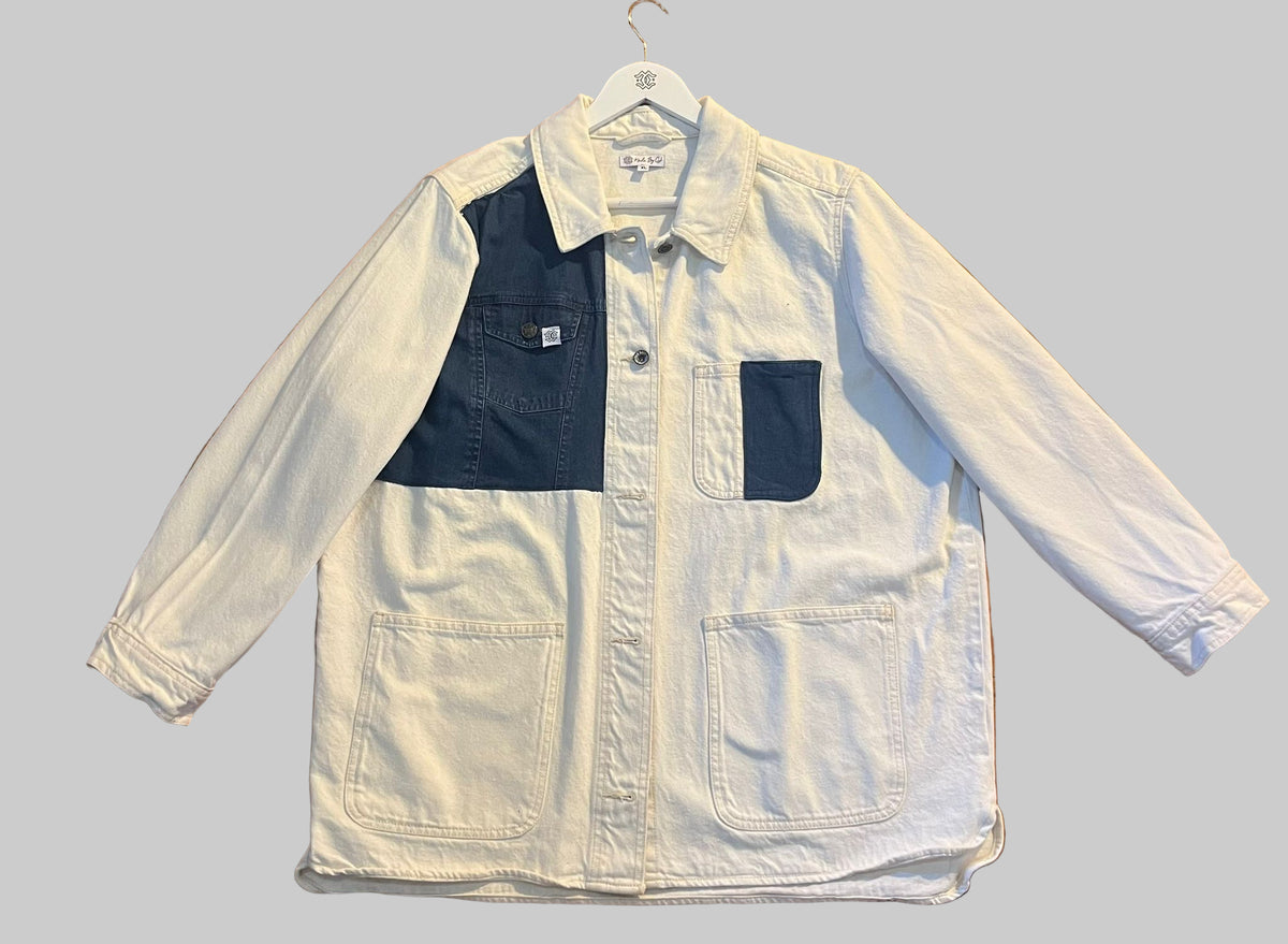 White Jacket – Cream & Navy Patch Edition