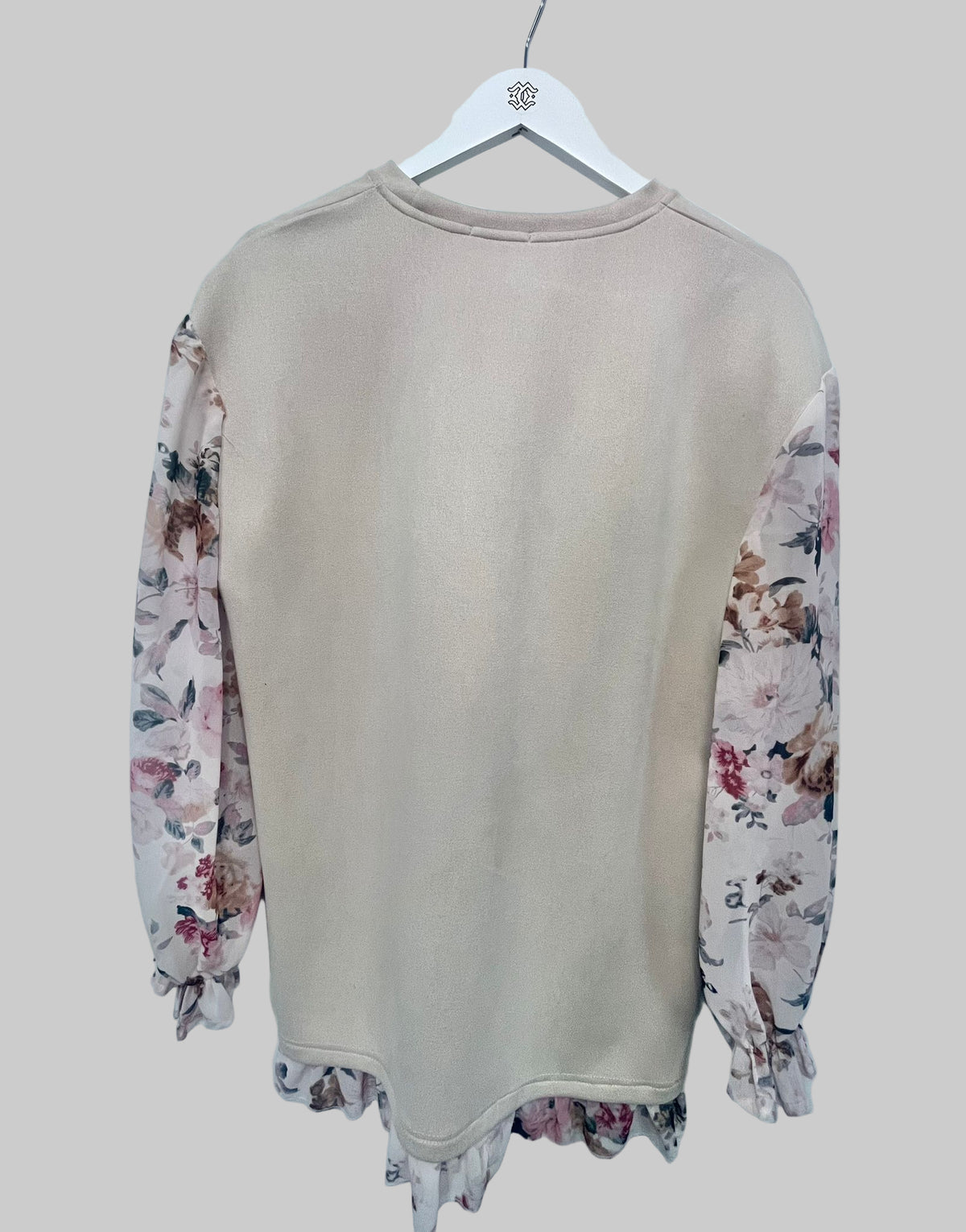 Beige sweatshirt with floral sleeves