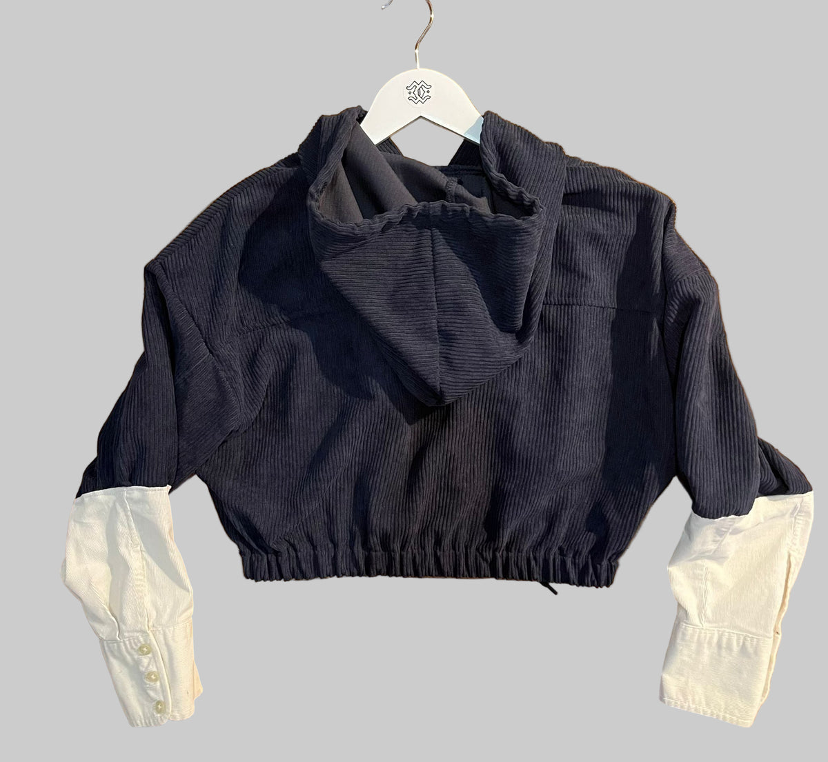 Corduroy Hoodie Jacket, Midnight & Cream Contrast