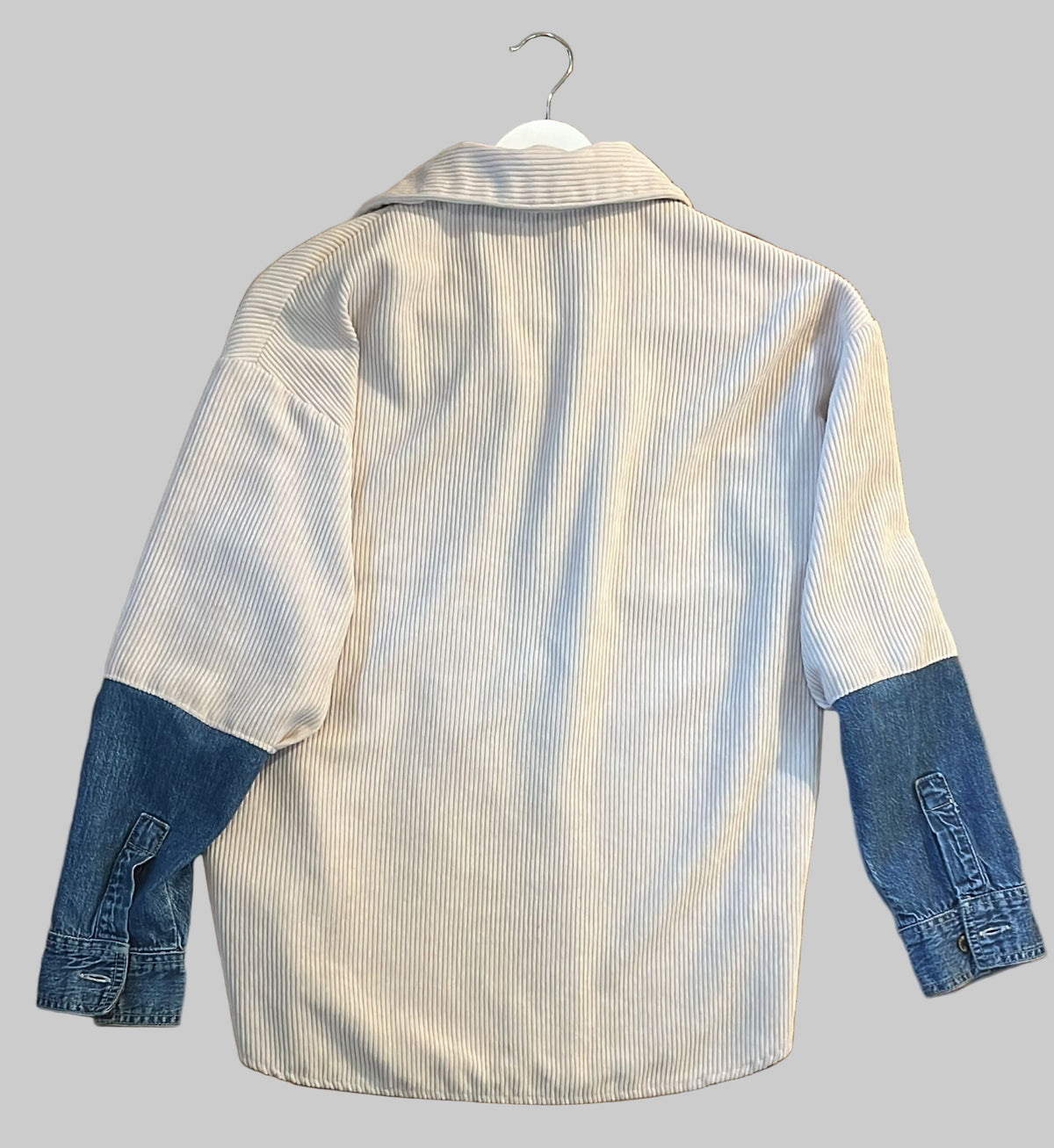 Corduroy Button-Up – Cream & Denim Contrast