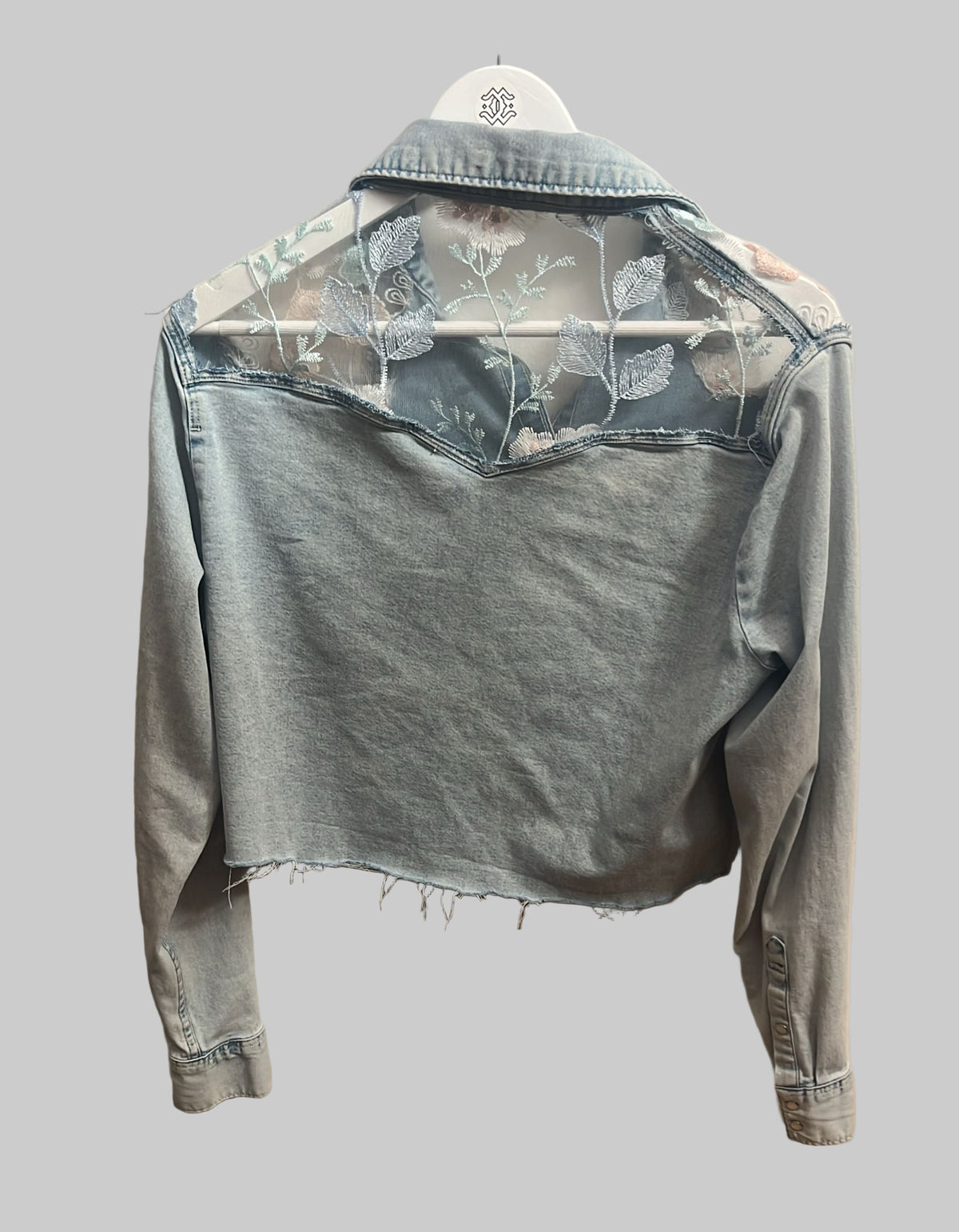 Denim Crop Jacket – Sheer Floral Edition