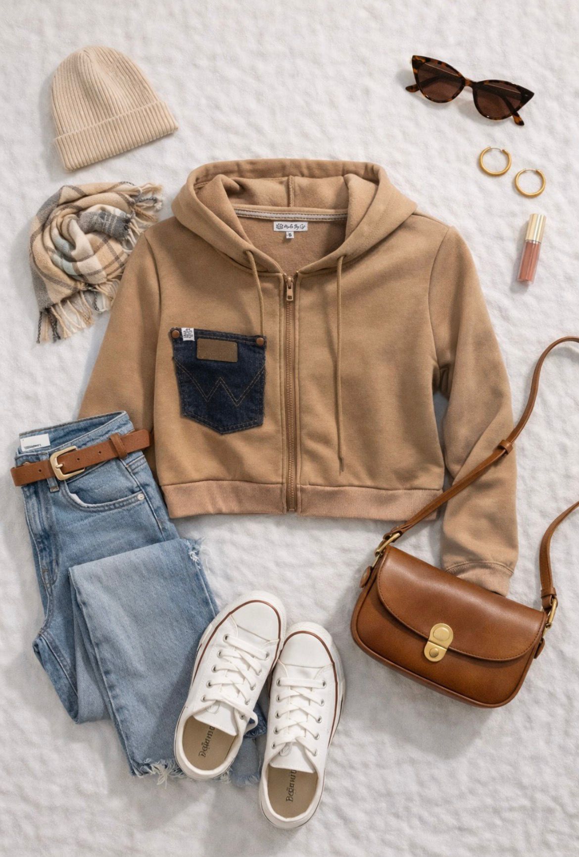 Sandstone Denim Pocket Zip Hoodie